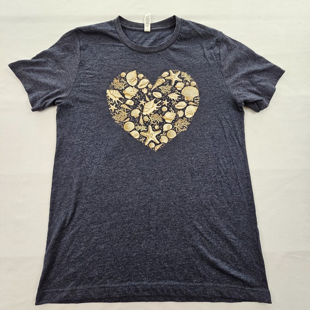 Seashell Heart Blue Short Sleeve Cotton Blend T-Shirt Adult M