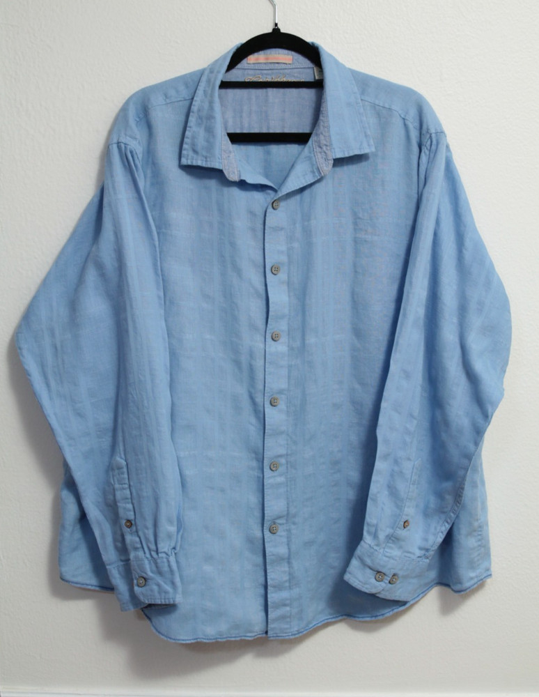 Caribbean Blue Shirt Men’s 90% Linen/10% Cotton Long Sleeve Relaxed Size XLG