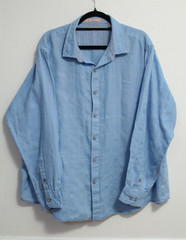 Caribbean Blue Shirt Men’s 90% Linen/10% Cotton Long Sleeve Relaxed Size XLG
