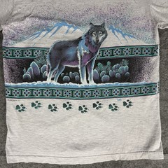 Vintage Alpha Wolves AOP T Shirt Large Gray Wolf 90s Nature All Over Print Aztec