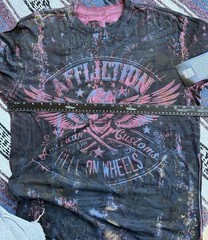 Affliction American Customs Shirt Mens Large Blue Mineral Wash Skull Graphic USA