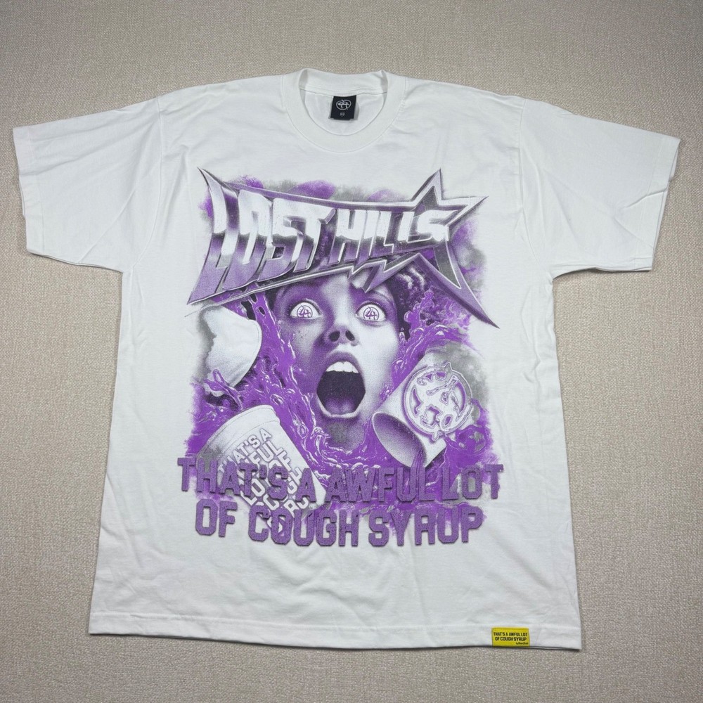 Lost Hills Thats A Awful Lot Of Cough Syrup T-Shirt White Purple Desto Dubb 2XL
