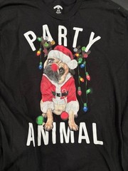 Holiday Time Pug Party Animal Shirt – Black – Mens XL