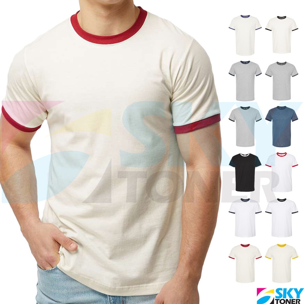 Fine Jersey Ringer Men’s T-Shirt Retro Classic Style Plain Basic Tee Tultex 246