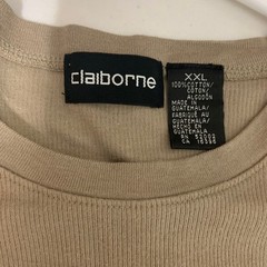 Claiborne Mens XXL T-Shirt Tan Khaki Ribbed 100% Cotton Short Sleeve Crew Neck