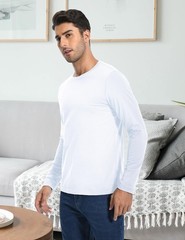 Men’s 2 Pack Long Sleeve Soft Casual Cotton Crew Neck Shirts (White, XL)