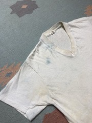 Vintage 70s blank white t shirt v neck soft combed cotton stained grunge XL