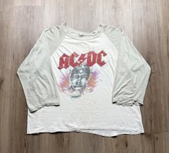 80s VINTAGE AC/DC Who Made Who Tour Raglan Band T-Shirt Size Large RARE Two Tone
