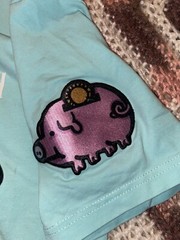 Eternity BC/AD Mens Turquoise Blue Aqua Rabbit Pig Print Shirt Small Embroidered