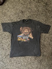 Vintage 80s 3D Emblem Truckers Only King Of The Road Lion Biker Thin T Shirt XXL