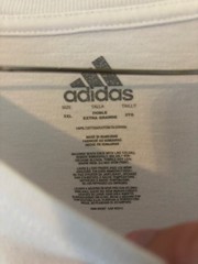 Adidas Graphic Logo TShirt Mens Sz 2XL White Red Gray Striped Oval Print Vintage