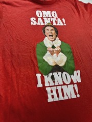 Elf OMG Santa! I Know Him! Will Ferrell Christmas Movie Graphic T-Shirt Medium