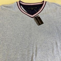 Tommy Hilfiger Shirt Mens 2XL Blue V-Neck Knit Stripe Collar Casual Preppy NWT