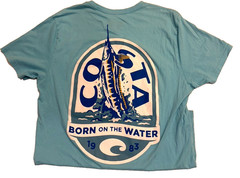 Costa Del Mar Men Large T-Shirt Teal Blue Born on the Water Graphic Tee Fishing