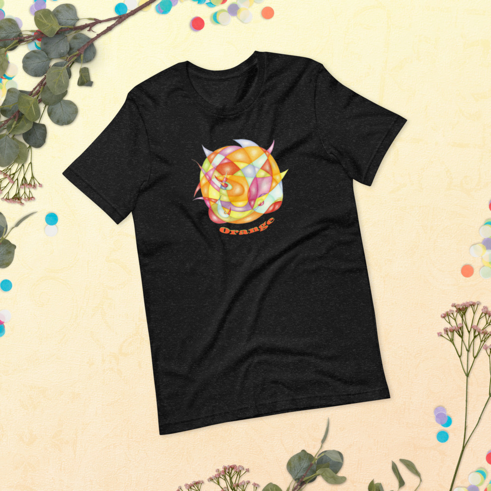 Orange Art White T-Shirt – Hand Drawn Line Design Minimalist Artistic Unisex Tee