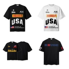 51STYLE RHUDE High Quality Men 100% Cotton Charm Short Sleeve Polo T-Shirt M-2XL