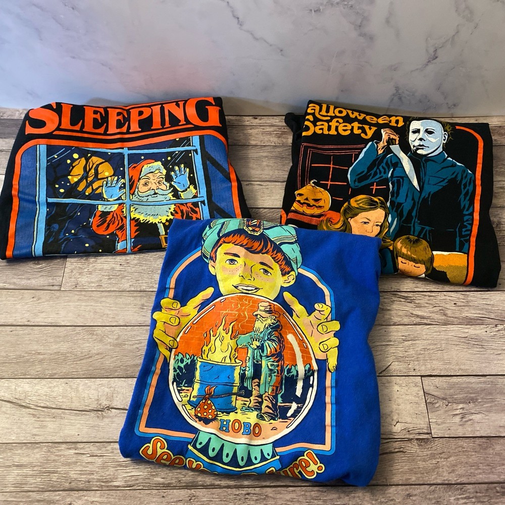Lot Of 3 Horror T Shirt Size Med Steven Rhodes & Halloween Hobo Scary Santa