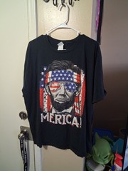 Patriotic Merica Lincoln Black Short Sleeve Graphics Tee Shirt Mens Small USA