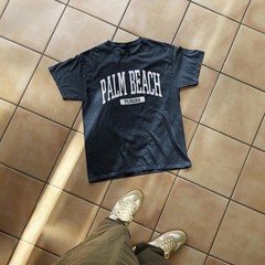 Palm Beach Florida Souvenir Beach, Aesthetic, Minimalist Navy Blue Tee