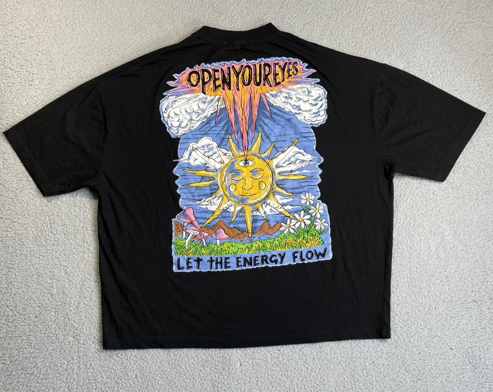 Asos Graphic Print T-Shirt Mens L Oversized Black “Open Yorur Eyes” Streetwear