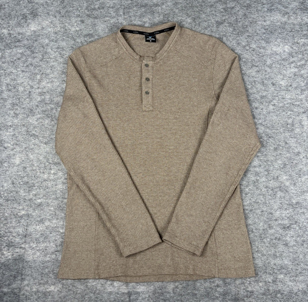 Kuhl Shirt Mens M Konflikt Henley Brown Waffle Long Sleeve Outdoors Hiking