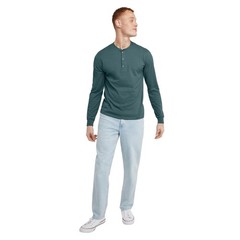 Hanes Originals Men’s Cotton Long Sleeve Henley T-shirt Cactus Green-Small