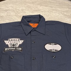 Red Kap Workwear Button Up Blue Grunge Y2K M Mechanic Short Sleeve Patches
