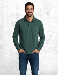 Men’s Seasalt T-shirt Cotton Collared Button Up Rugby Top Cotton Pockets Green