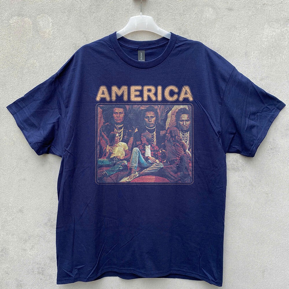 America Classic Rock Band Graphic T Shirt Navy S-5XL