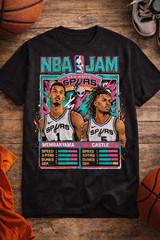 NBA Jam Spurs Retro Roster T-Shirt | Wembanyama Castle Arcade Poster Tee