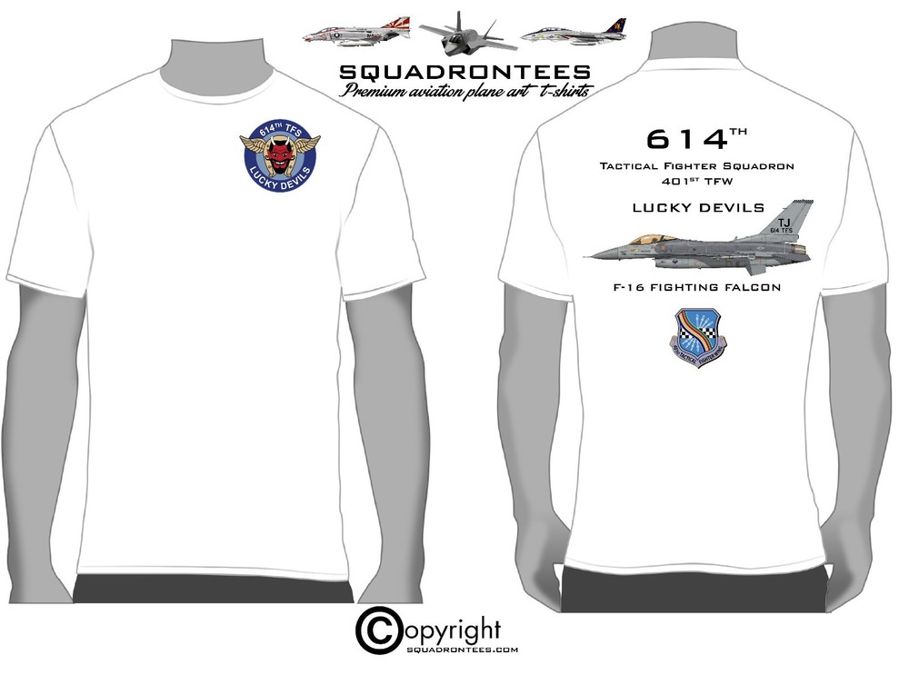 614th TFS F-16 Squadron T-Shirt D3, USAF Licensed Item