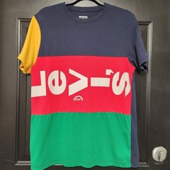 Levi’s Tee Striped Multi Color Block Spellout Medium T-Shirt Cotton Polyester