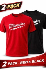 Milwaukee Style T-Shirt 2 Pack Red & Black 100% Cotton | Mechanic Work Shirt