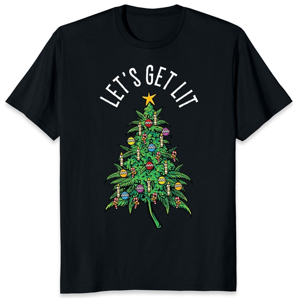Let’s Get Lit Marijuana Christmas Tree Cannabis Weed Smoker Stoner T-Shirt