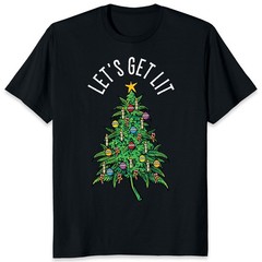 Let’s Get Lit Marijuana Christmas Tree Cannabis Weed Smoker Stoner T-Shirt
