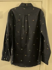 NWT Men’s Chaps Long Sleeve Button Easy Care Shirt Navy Blue Print Large