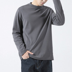 Spring Men Retro Half-Turtleneck Warm Long Sleeve Tee Solid Color T Shirt Tops
