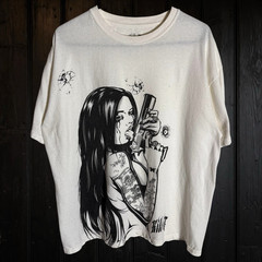 Kill It Gun Girl Tattoo Print “Addicted to Chaos) T Shirt Sz L Grunge Metal Tat