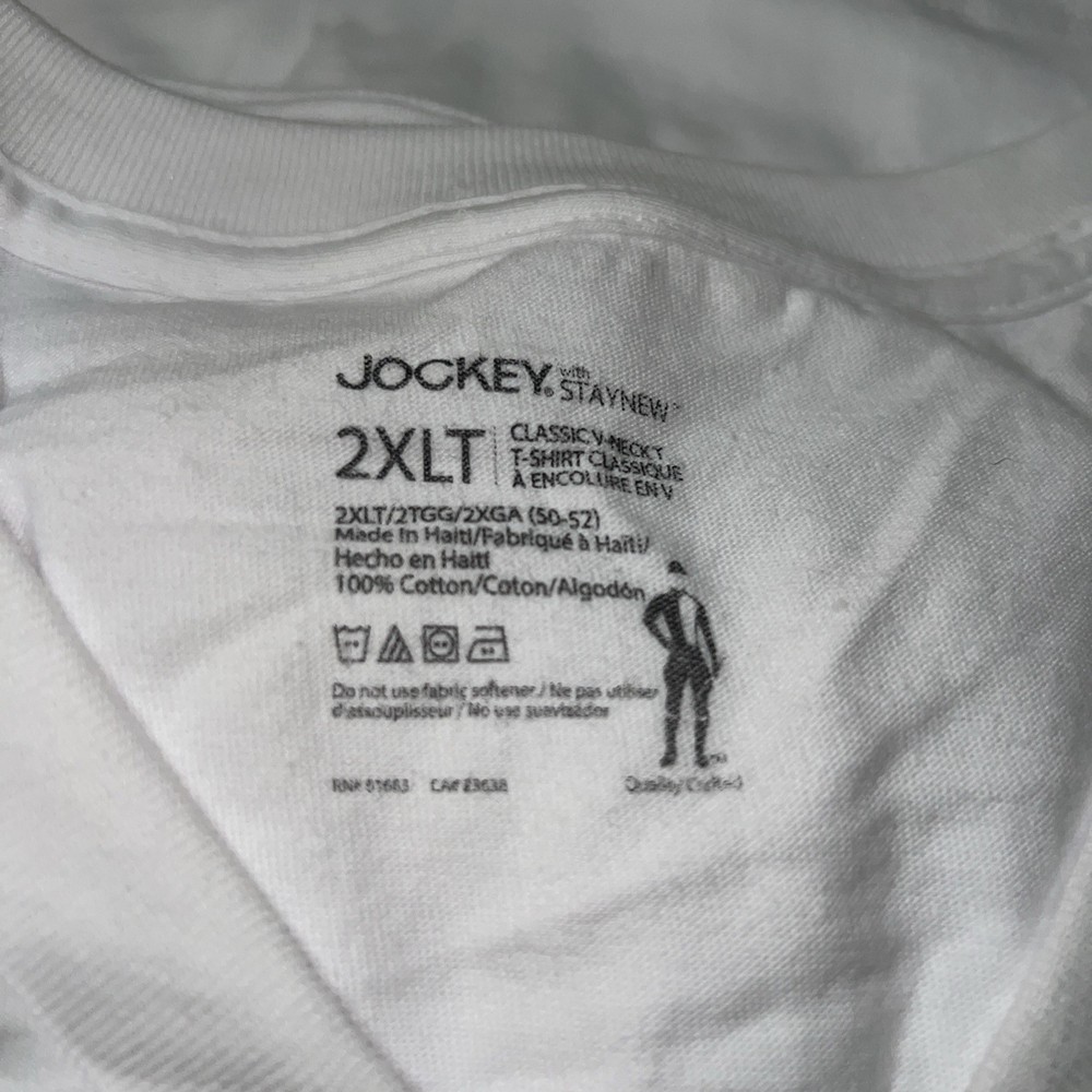 Jockey Or Hanes V-Neck T Shirt 2XLT Pack Of 3 100% Cotton New White Comfort /🎁