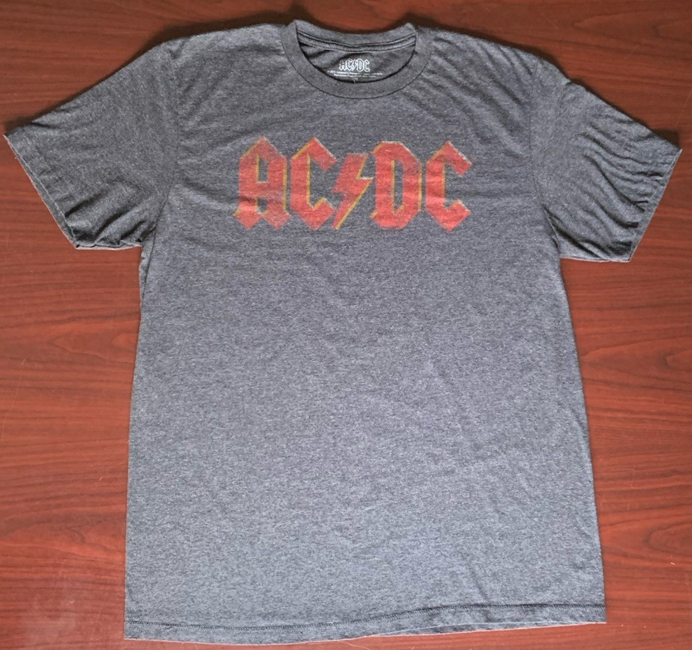 AC/DC Shirt Mens Large Gray Flame Logo Graphic Band Tee Size Large