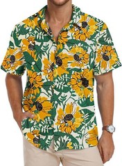 Men’s Hawaiian Shirt Floral Print Short Sleeve Button Down Casual Beachwear Top