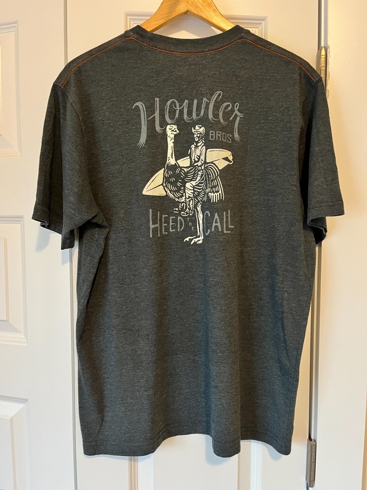 Men’s Howler Brothers Rodeo Ostrich Pocket T-Shirt Heathered Grey Sz Large