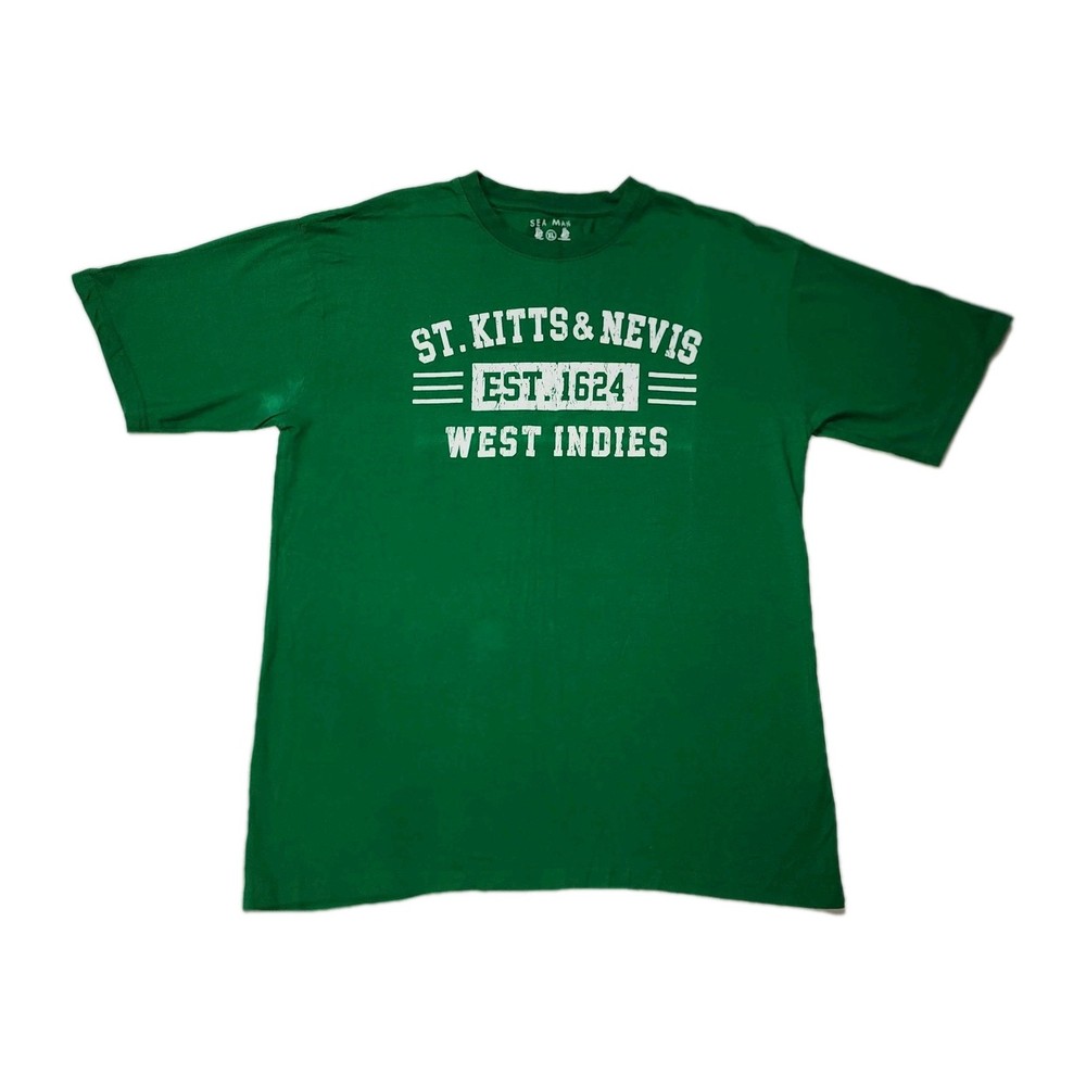 Sea Man ST. KITTS & NEVIS WEST INDIES Green T-shirt Size XL Combed Cotton