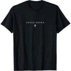Jesus Saves Cross Subtle Christian Minimal Religious Faith T-Shirt Black Casual