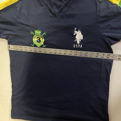 U.S. Polo Assn V Neck T-Shirt Mens Medium #3 Big Pony Embroidered Yellow Stripes