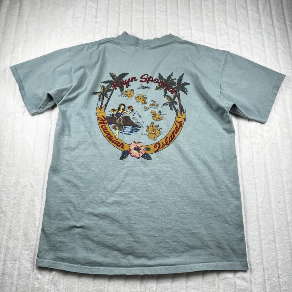 VTG Reyn Spooner T Shirt Men L Hawaiian Hula Dancer Single Stitch Double Sided