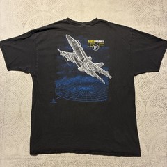 Vintage EF-18 Super Hornet Fighter Jet Wolf – T Shirt XXL Faded Boxy Double Side