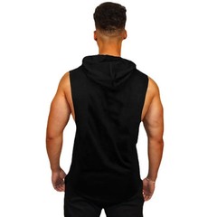Men Sleeveless Hooded Tank Top Cotton Breathable Gym Fitness Bodybuilding