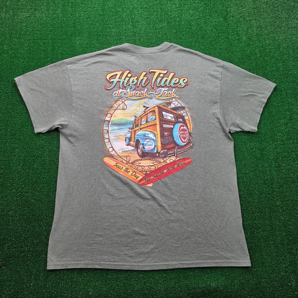 High Tides at Snack Jack Flagler Florida Graphic Tshirt Mens XL Sage Green