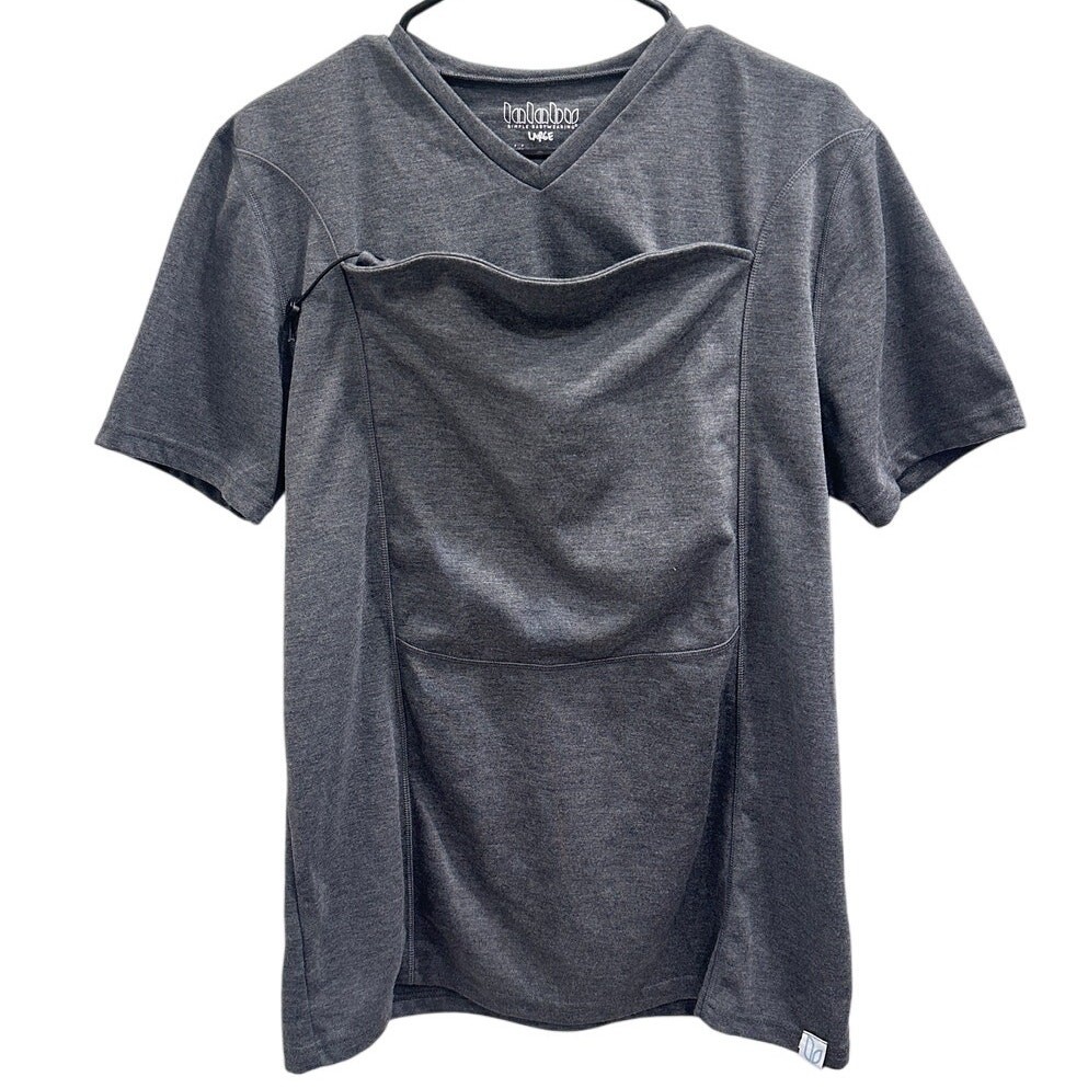 Lalabu Dad Shirt Short Sleeve Baby Wearing Tee Gray Postpartum Maternity Large